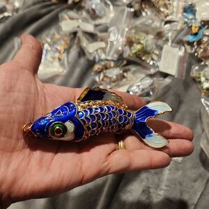 Decorative Blue Cloisonné Fish Figurine - Handheld Accent